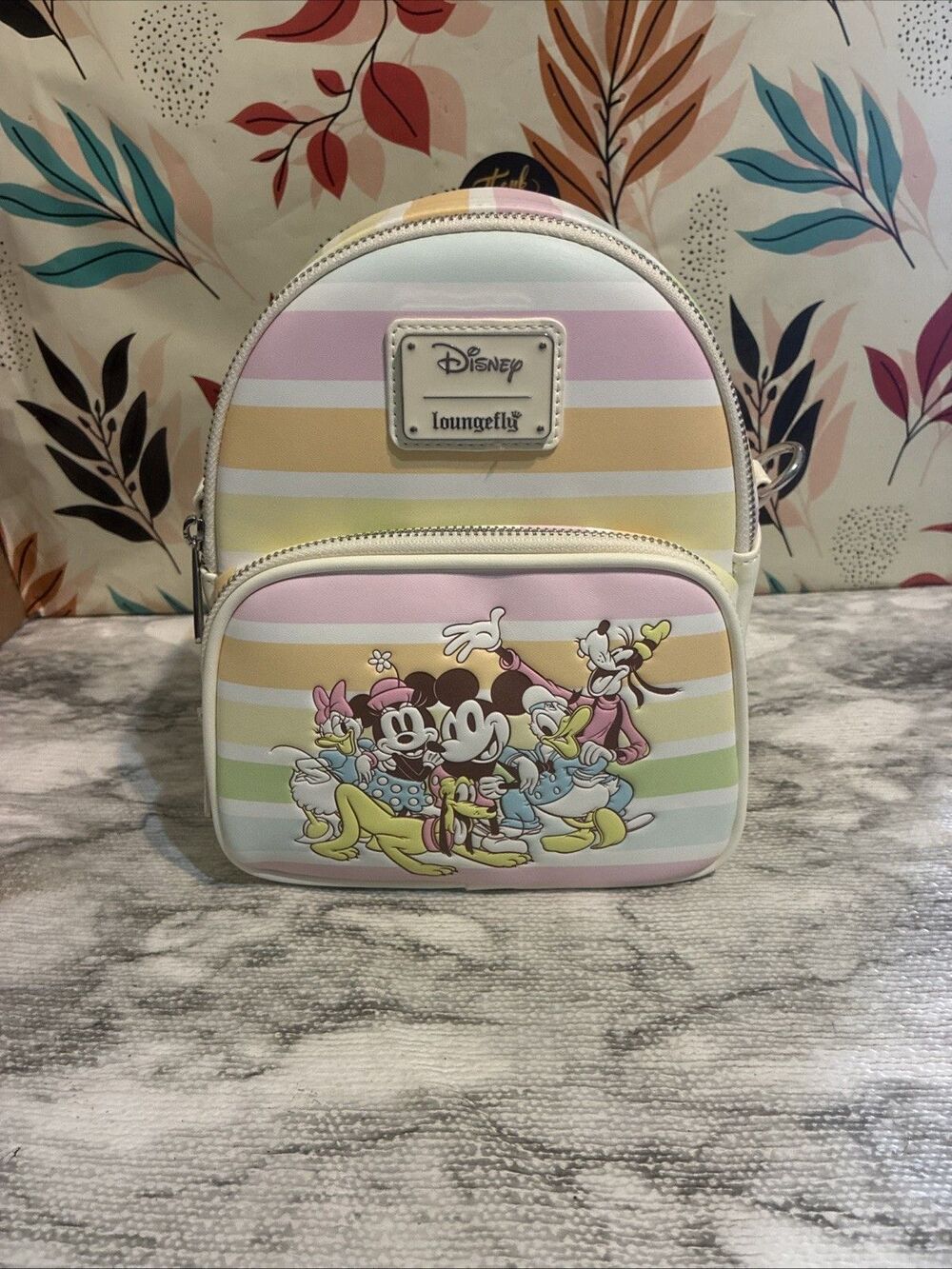 Loungefly Disney Mickey & Friends Pastel Stripe Mini Backpack Bag Multicolor